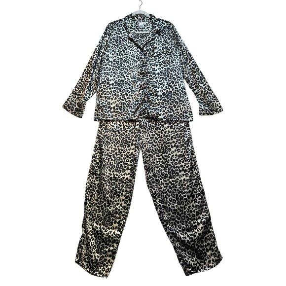 By Pink Womens Sleepwear Leopard Print Pajama Set Extra Large Black Tan - Picture 1 of 16